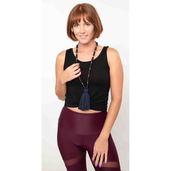 Mud Pie Jersey Tassel Necklace - Navy Blue & Gold Beads - Picture 3 of 4